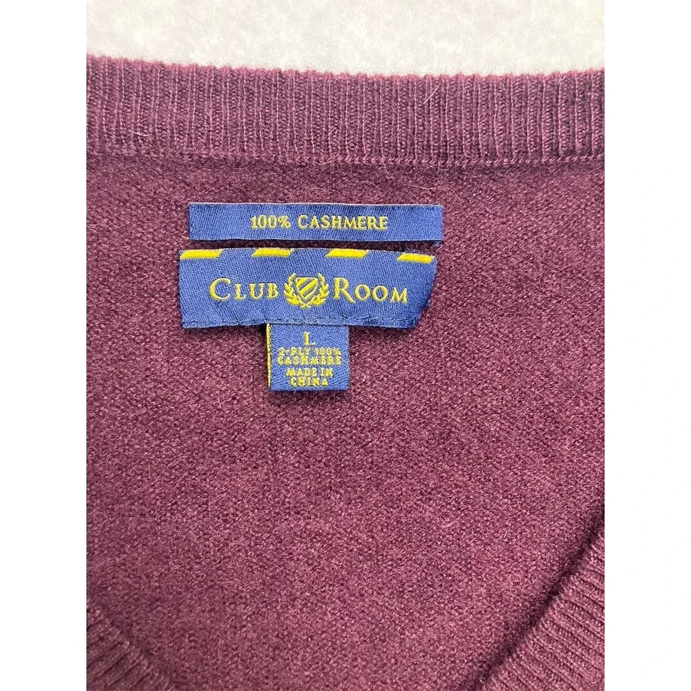 Club Room Mens Burgundy 100% Cashmere 2-Ply V-Neck Sweater Size Large‎ Maroon